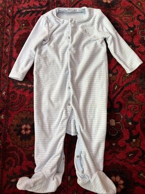 Ralph Lauren Light Blue & White Striped Footed One-Piece